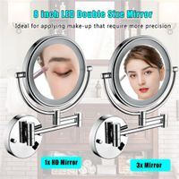 8 Inch LED Bathroom Mirror Wall Mount Two-Sided Magnifying Makeup Vanity Mirror 360 Degree Rotation Waterproof Button. - 8'' - Chrome