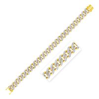 14k Two Tone Gold Curb Chain Bracelet with White Pave (8.5 Inch)