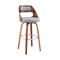 Julius Mid-Century Swivel Faux Leather and Wood Counter or Bar Stool - Gray and Walnut - Bar Height - 29-32 in.