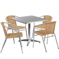 Rattan/ Steel/ Aluminum Indoor-Outdoor 5-piece Square Dining Set - Beige