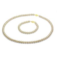 DaVonna 14k Gold Children's 4-5mm Freshwater Pearl Necklace Bracelet Set ( 14 in/ 5.75 in) - Whtie
