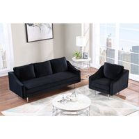 Merax 2 Piece Mordern Velvet Armchair and Sofa Sets - Black