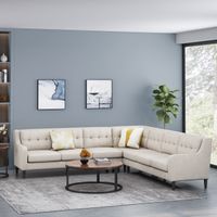 Worden Contemporary Tufted Fabric 7 Seater Sectional Sofa Set by Christopher Knight Home - 114.50" L x 114.50" W x 34.00" H - Beige + Espresso