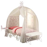 ACME Priya II Twin Bed w/Canopy, White & Light Synthetic Leatherrple