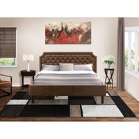 2-Pc Platform Bed Set with a Bed Frame and Antique Mahogany End Table - Dark Brown Faux Leather and Black Legs (Bed Size Option) - GB25K-1HI0M