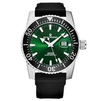 Revue Thommen Men's 'Diver' Green Dial Rubber Strap Swiss Automatic Watch - Black
