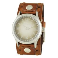 Nemesis Brown and White 'Gradient Pointium' Mens Watch with Brown Wide Weaving Leather Cuff Band - Durable mineral crystal protecs from scratches