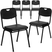 5 Pack 880 lb. Capacity Plastic Stack Chair with Open Back and Frame - Black