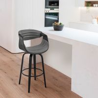 Arya Mid-Century Modern Faux Leather and Wood Swivel Bar Stool - Grey & Black - Counter height