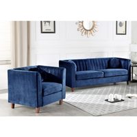 Arvilla velvet Kitts Classic Chesterfield Living room seat-Sofa and Chair - Dark Blue