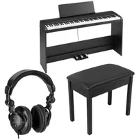 Korg B2SP 88-Key Digital Home Piano with Stand and Three-Pedal System, Black Bundle with H&A Studio Monitor Headphones, Cushioned Bench
