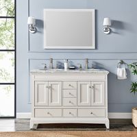 Eviva Elite Stamford 48" White Double Sink Bathroom Vanity w/ Double Ogee Edge White Carrara Top - Wood Finish - White