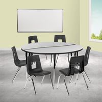 60" Circle Wave Flexible Activity Table Set with 18" Student Stack Chairs - Grey
