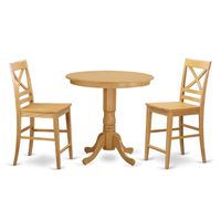 Solid Wood 3-piece Counter-height Dining Set - Oak Finish