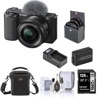 Sony ZV-E10 Mirrorless Camera with 16-50mm Lens, Black Bundle with 128GB SD Memory Card, Shoulder Bag, NP-FW50 Battery, Compact Smart Charger, 40.5mm Filter Kit, Cleaning Kit