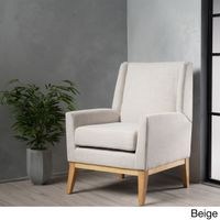 Aurla Mid-Century Fabric Accent Chair by Christopher Knight Home - Beige in Natural Stain Finish