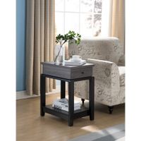 Benzara Wooden Chairside Table With Bottom Shelf, Distressed Gray And Black