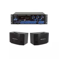 VocoPro KR-3808 PRO Digital Karaoke Receiver with Key Control, Supports 3 Audio/Video Devices, Echo Effects, AM/ FM Tuner - With VocoPro SV-500 10" Three Way Vocal Speaker Pair