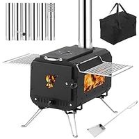 Gaomon Outdoor Portable Wood Stove, Tent Stove,Wood Burning Stove for Camping,Cast Iron Wood Stove,Tent Heaters for Camping, Includes Chimney Pipes ans View Glass,Ice-fishing, Cookout, Hiking, Travel