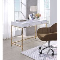 ACME Ottey  Desk, White High Gloss and Gold