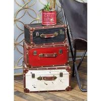 Set of 3 Farmhouse Wooden Trunk Style Boxes by Studio 350 - Red - Red