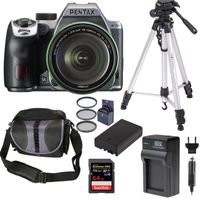 Pentax K-70 DSLR with SMC DA 18-135mm f/3.5-5.6 CD WR Lens, Silver Bundle with Bag, 64GB SD Card, Extra Battery, Charger, Tripod, Filter Kit