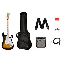 Squier Sonic Stratocaster Electric Guitar Pack, 2-Color Sunburst, Maple Fingerboard, with Gig Bag, 10G Amp, and accessorires