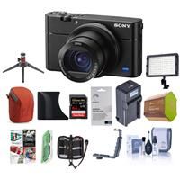 Sony Cyber-shot DSC-RX100 VA Digital Camera, Black - Bundle With 64GB SDHC U3 Card, Camera Case, Spare Battery, Video Light, Table top Tripod, Compact Charger, Cleaning Kit, Software Package And More
