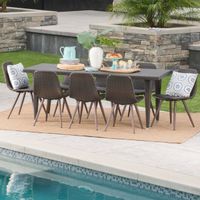 Luke Outdoor 9-Piece Rectangle Wicker Dining Set by Christopher Knight Home - Brown