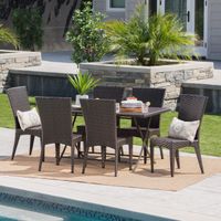 Astra Outdoor 7-Piece Rectangle Foldable Wicker Dining Set with Umbrella Hole by Christopher Knight Home - Multibrown