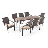 Fowler Outdoor 8 Seater Wood and Wicker Dining Set by Christopher Knight Home - Dark Brown+White+Multibrown+Beige