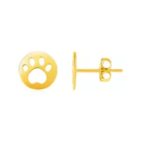 14k Yellow Gold Post Earrings with Paw Prints