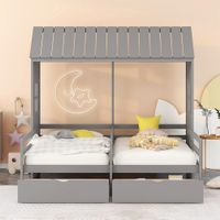Twin Size House Bed with 2 Drawers and Spacious Storage - Grey