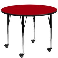 Mobile 48'' Round Thermal Laminate Activity Table - Adjustable Legs - Red