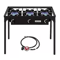 ROVSUN 3 Burner Outdoor Propane Gas Stove with Regulator, High Pressure 225,000 BTU Stand Cooker for Backyard Cooking Camping Home Brewing Canning Turkey Frying