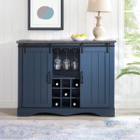 Rustic 47-inch Bar Cabinet with Sliding Barn Door - Blue