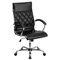 High Back Designer Leather Executive Office Chair with Base - Black