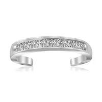 Sterling Silver Rhodium Finished Toe Ring with White Tone Cubic Zirconia Accents