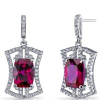 Oravo Women's Art Deco Sterling Silver 6.5-carat Ruby Drop Earrings - 6.5 ct Created Ruby