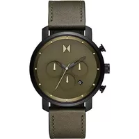 MVMT - Mens Chrono Dark Green Leather Strap Watch Green Dial