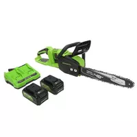 Greenworks - 48-Volt 14-Inch Cordless Brushless Chainsaw (2 x 4Ah Batteries and 1 x Dual Port Charger) - Green
