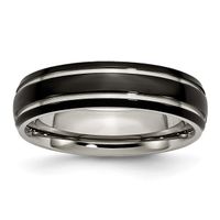 Titanium Grooved 6mm Black IP-plated Polished Band - 6