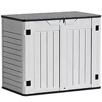 Greesum Outdoor Horizontal Resin Storage Sheds 34 Cu. Ft. Weather Resistant Resin Tool Shed, Extra Large Capacity Weather Resistant Box for Bike, Garbage Cans, Lawnmowe, Without Divider, Grey