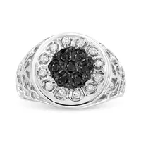 .925 Sterling Silver 1/4 Cttw White and Black Treated Diamond Halo Cluster Ring for Men (I-J Color, I3 Clarity) - Size 11