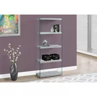 Bookshelf/ Bookcase/ Etagere/ 5 Tier/ 60"H/ Office/ Bedroom/ Tempered Glass/ Laminate/ Grey/ Clear/ Contemporary/ Modern