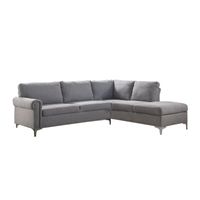 Fabric Upholstery Sectional Sofa with Nailhead Trim in Gray - Gray - Right Facing