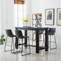 Roundhill Furniture Bronco Antique Wood Finished Bar Dining Set: Table and Four Bar Stools - Grey