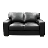 Bordeaux 65 in. Charcoal Leather Match 2-Seater Loveseat with Large Track Arms