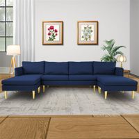 Modern Convertible sectional Polyester sofa. - 122" x60.6"x 33.5"H - Blue
