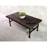Corvallis Industrial Metal with Reclaimed Aged Wood Finish Rectangle Pipe Coffee Table - Black Steel Combo with Dark Brown Stained wood